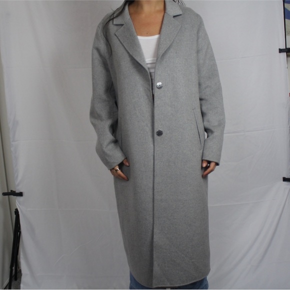 Light Gray Trench Wool Coat for Women - Picture 4 of 7